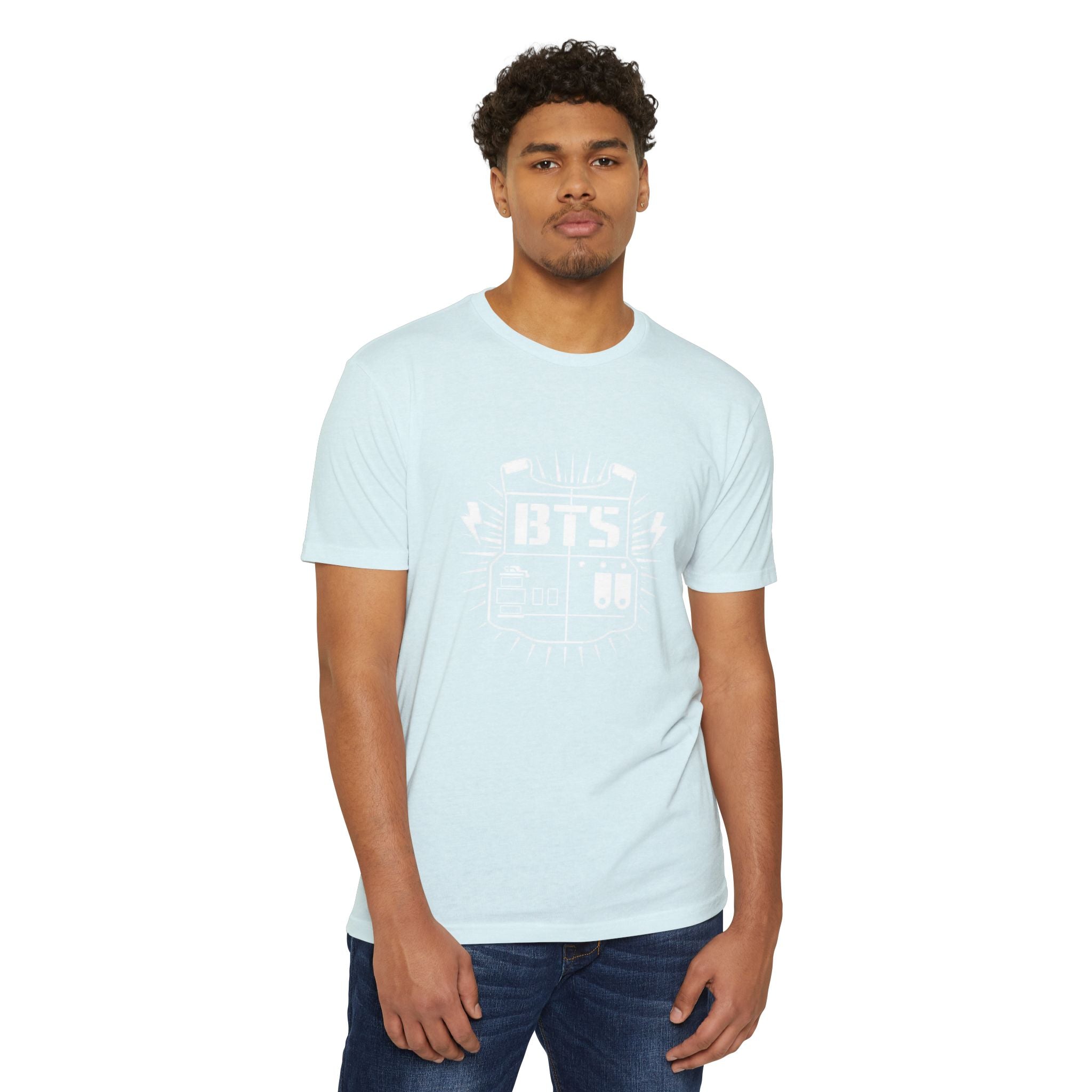Custom BTS T-shirt featuring Jungkook, Jimin, Taehyung, and other members, with vibrant K-pop concert design on a Printify shirt.