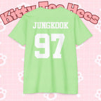 Custom BTS T-shirt featuring Jungkook, Jimin, V, J-Hope, RM, Suga, Jin, perfect for K-pop concert fans.