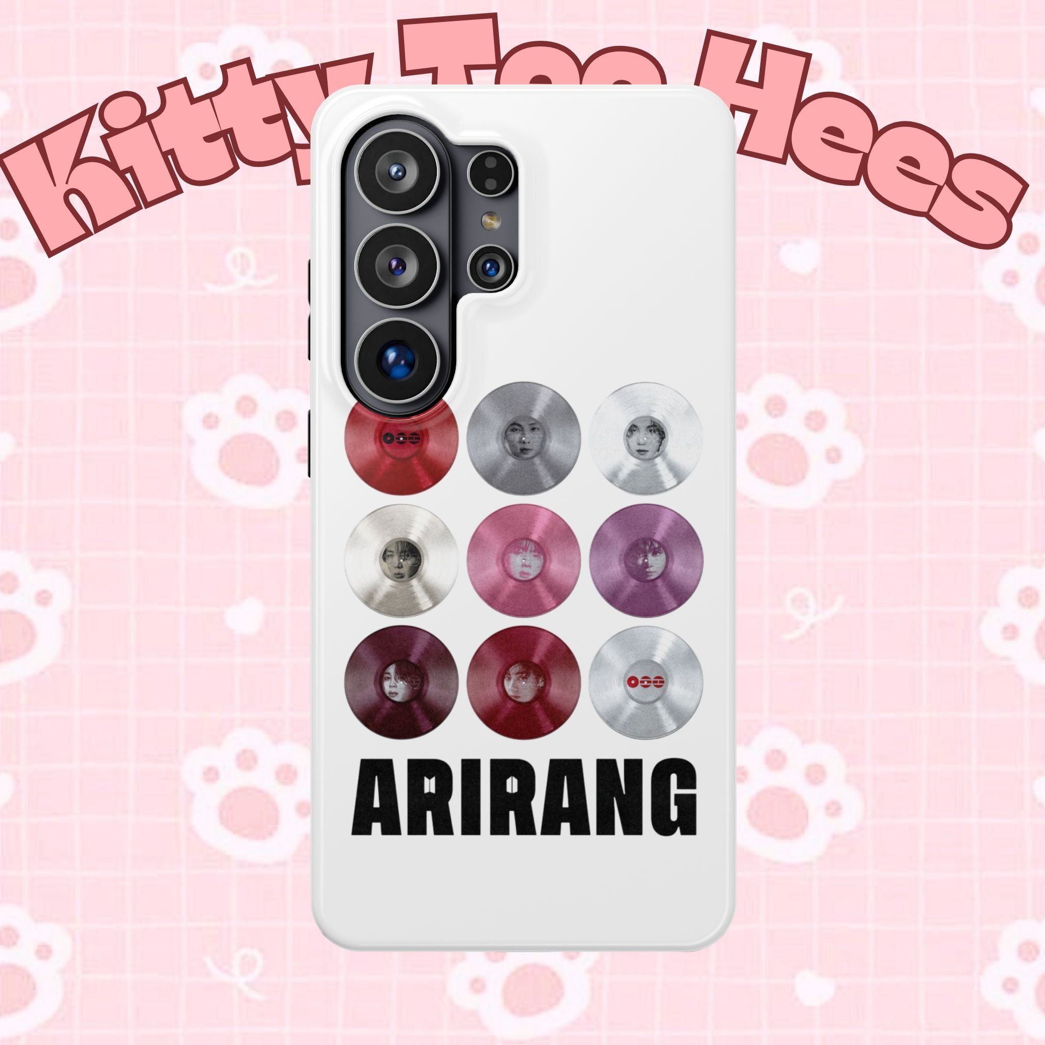 Impact-resistant phone case featuring Bangtan Arirang BTS vinyl record grid design, ideal for BTS fans.