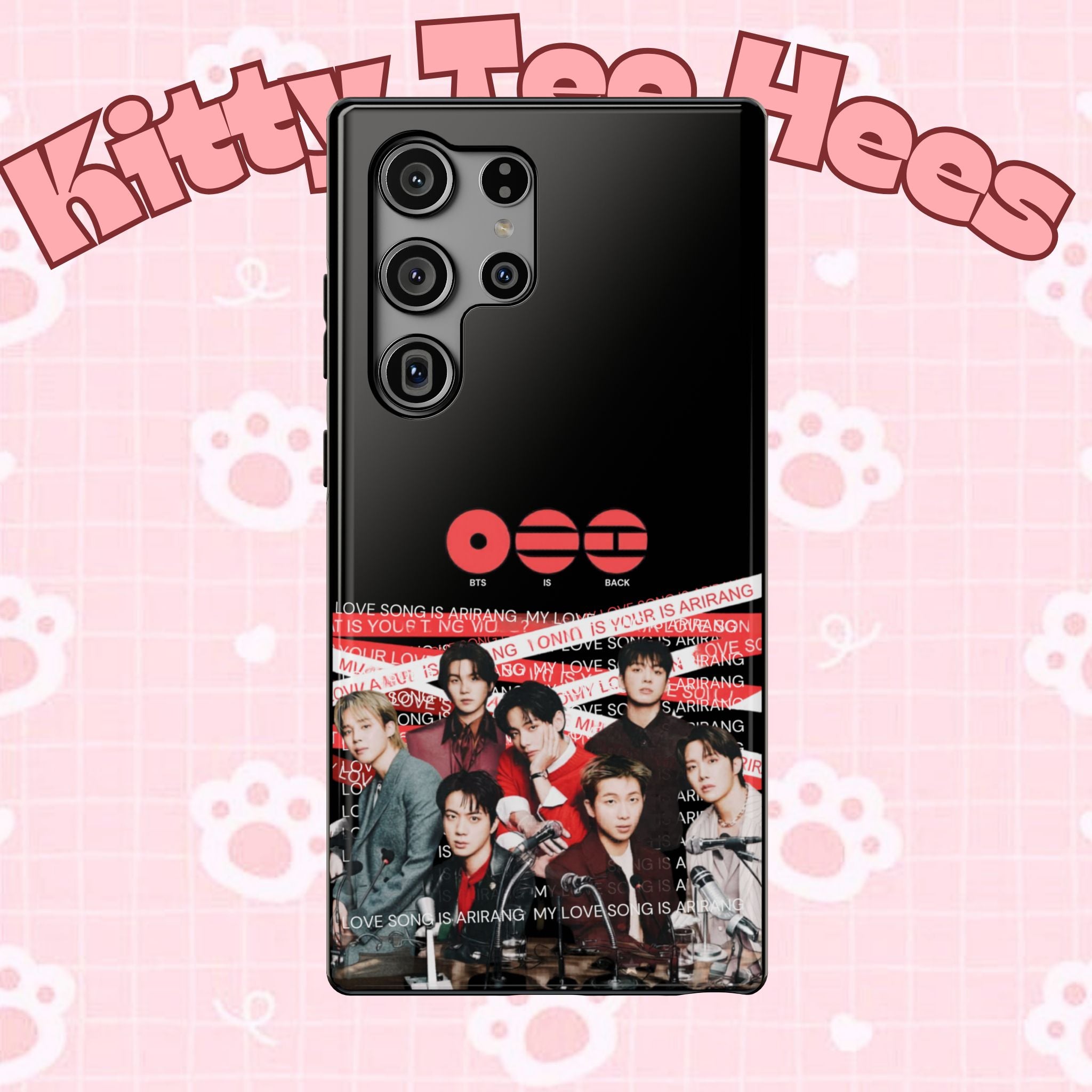 Cool BTS Bangtan phone case with concert fanmade design, impact-resistant, featuring K-Pop boy band BTS Arirang artwork.