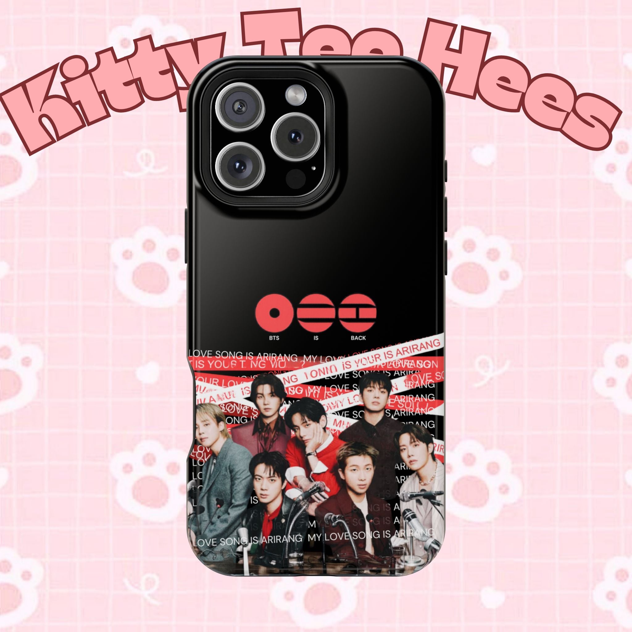 Printify BTS Bangtan phone case featuring fanmade K-Pop boy band photo, impact-resistant design for iPhone or Android.