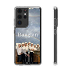 Clear impact-resistant phone case featuring Bangtan Boys K-pop design, suited for smartphones, by Printify.