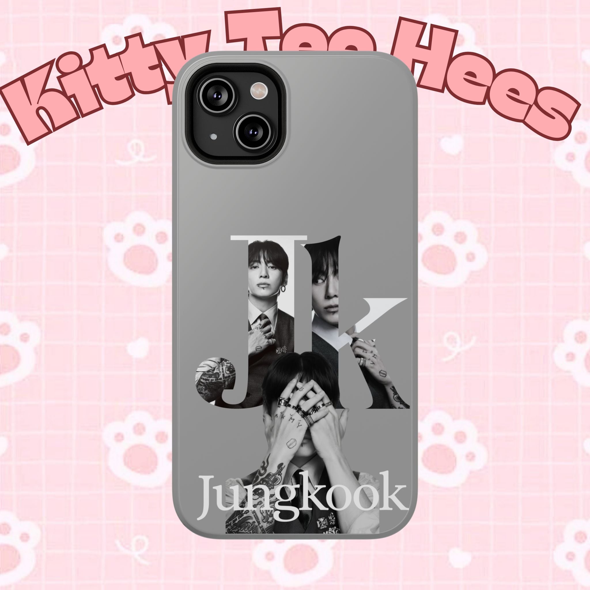 Monochrome BTS Jungkook phone case with impact-resistant design, featuring letter B and minimalist style for Samsung or iPhone.