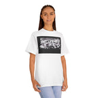 Black and white BTS graphic T-shirt featuring Blood Sweat & Tears photo print, inspired by K-Pop band BTS.