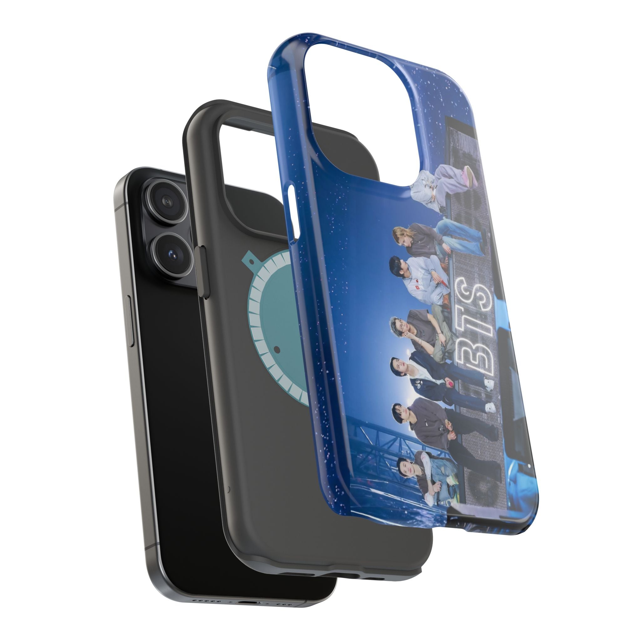 Printify BTS Bangtan World Tour Arirang impact-resistant phone case for iPhone 17 and Samsung Galaxy Ultra models.