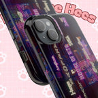 Neon Korean script BTS phone case for iPhone and Samsung, impact-resistant, featuring bold neon lettering and BTS logo.