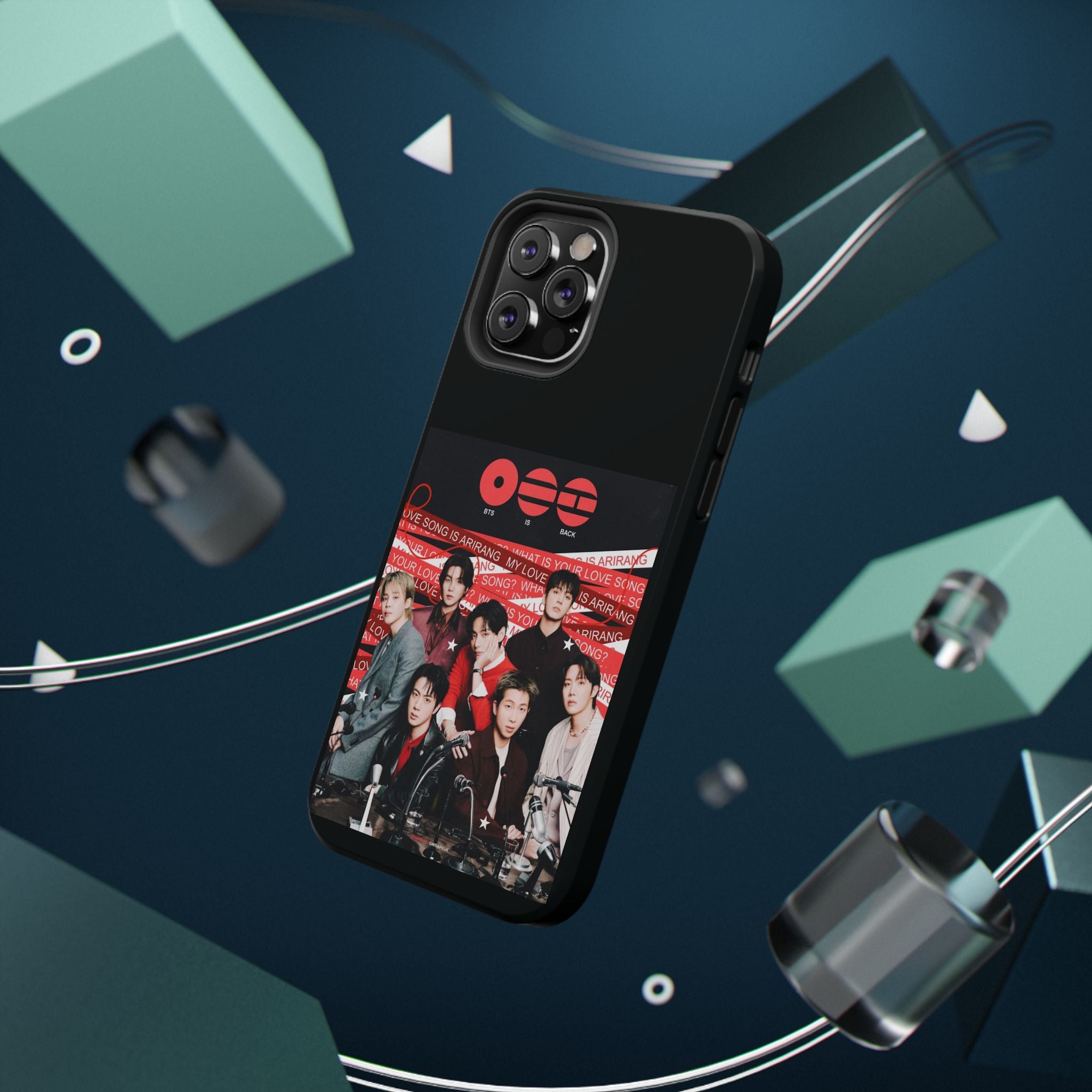 Impact-resistant BTS Arirang phone case by Printify featuring Bangtan concert photo for K-Pop fans, compatible with 2026 BTS phone models.