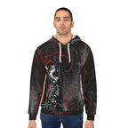 Gothic cat art all-over print unisex hoodie featuring a unique streetwear design, cozy alternative fashion hoodie by Printify.