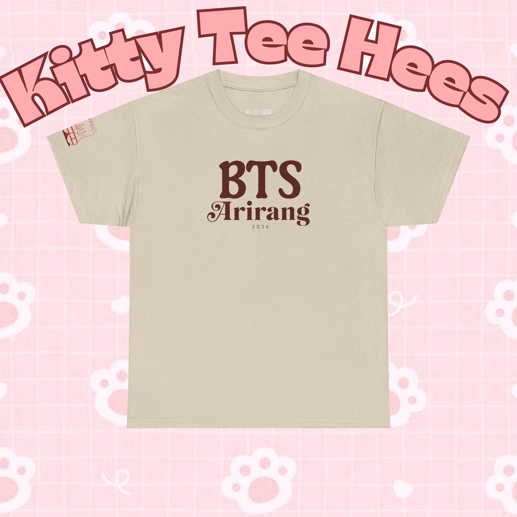 BTS Arirang T-Shirt by Printify featuring Korean Hangul design, perfect for BTS world tour fans and concert attire.