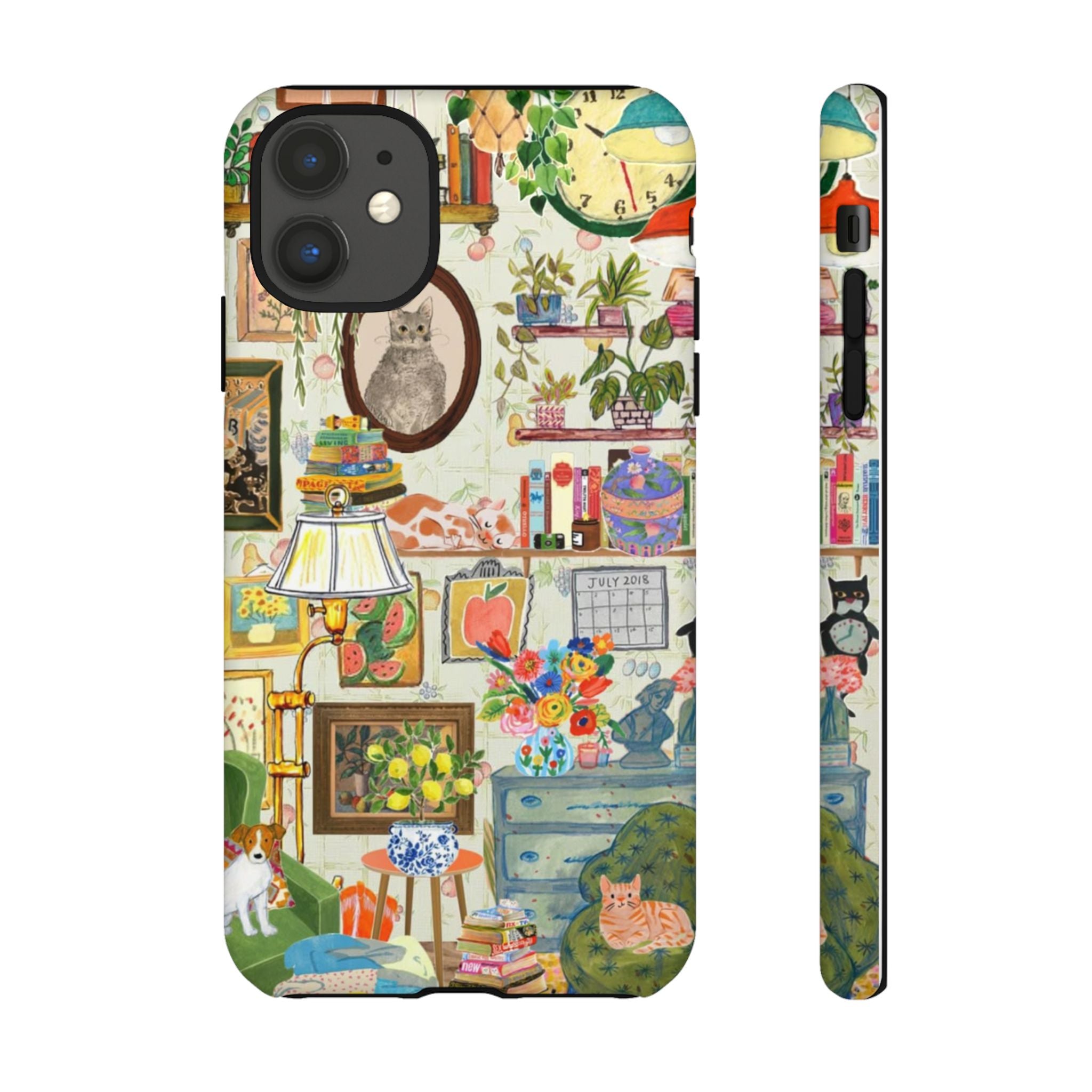 Cute cat portrait on a stylish framed iPhone 17 case by Printify featuring cozy pet-themed design.