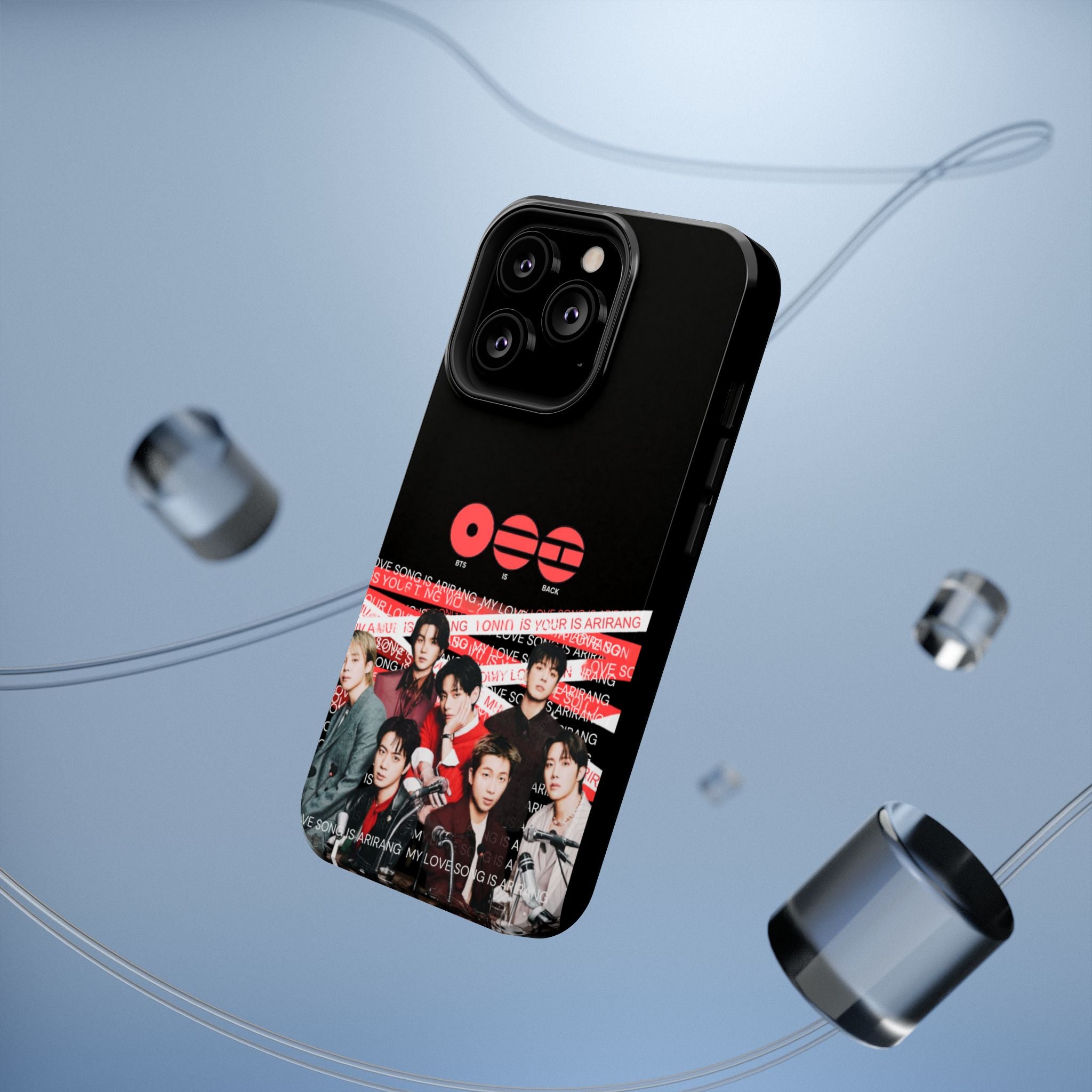 Cool BTS Bangtan phone case featuring fanmade K-pop band photo, impact-resistant design for iPhone or Android devices.