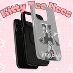 Monochrome BTS Jungkook phone case with letter design, impact-resistant Printify brand mobile cover for BTS fans