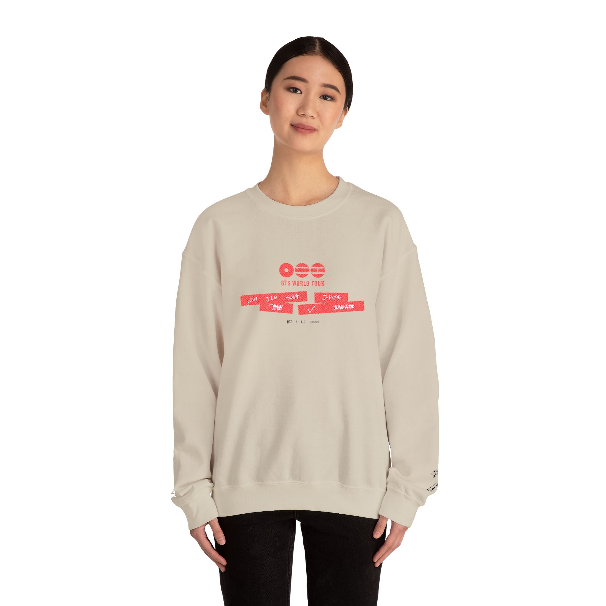 BTS ARIRANG 2026 comeback sweatshirt by Printify featuring a casual fit and concert tour design on soft fabric.