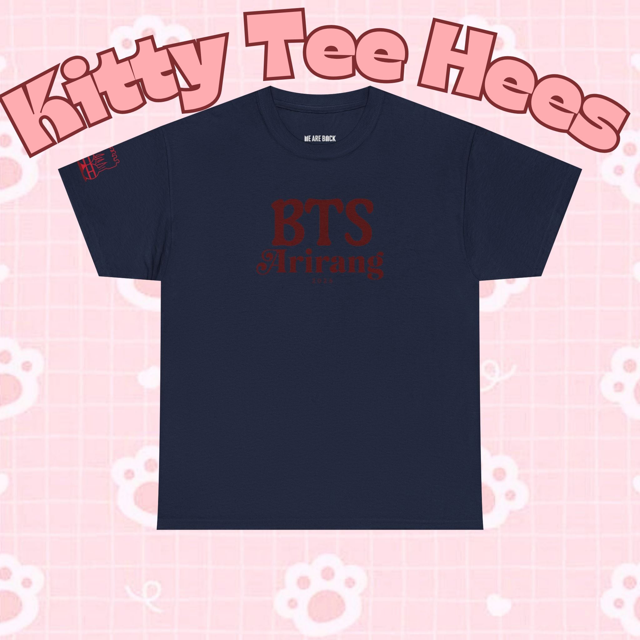 BTS Arirang T-Shirt by Printify featuring BTS 2026 comeback and world tour design with Hangul text, casual concert fit.