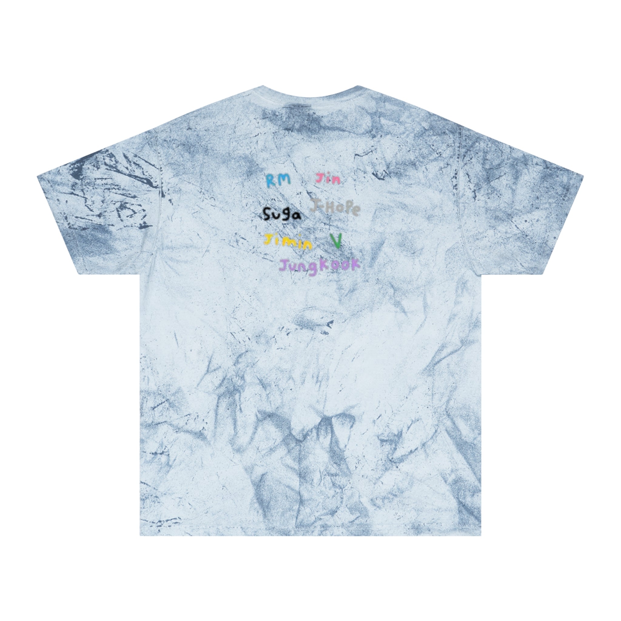 Colorful BTS concert T-shirt featuring rainbow mic and logo design, inspired by K-Pop concert fashion, by Printify.