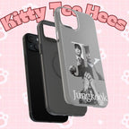 Monochrome BTS Jungkook phone case by Printify featuring impact-resistant design with letter graphics on a smartphone.