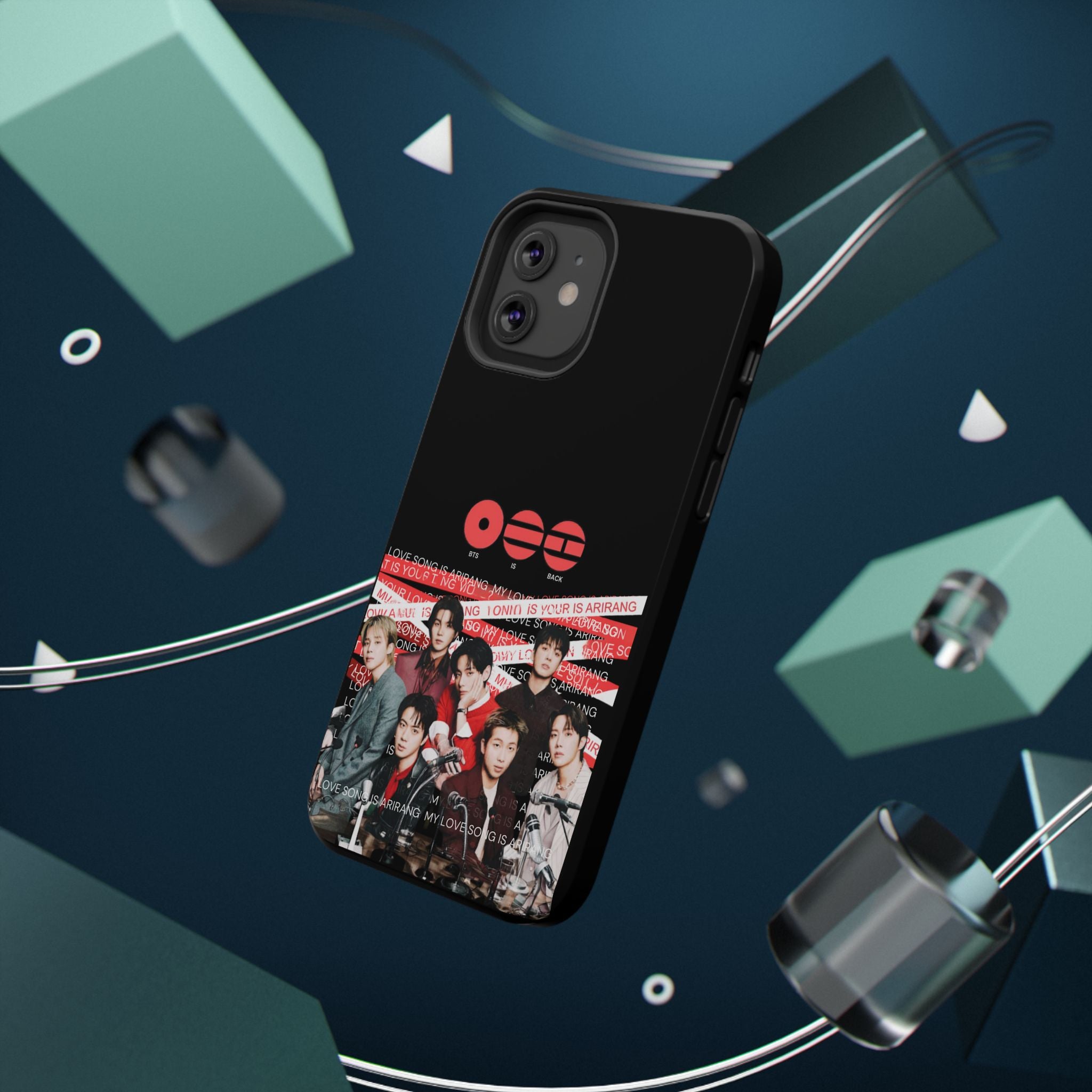 Impact-resistant phone case featuring BTS Bangtan Boys concert fanmade design with K-Pop band photo from Printify.