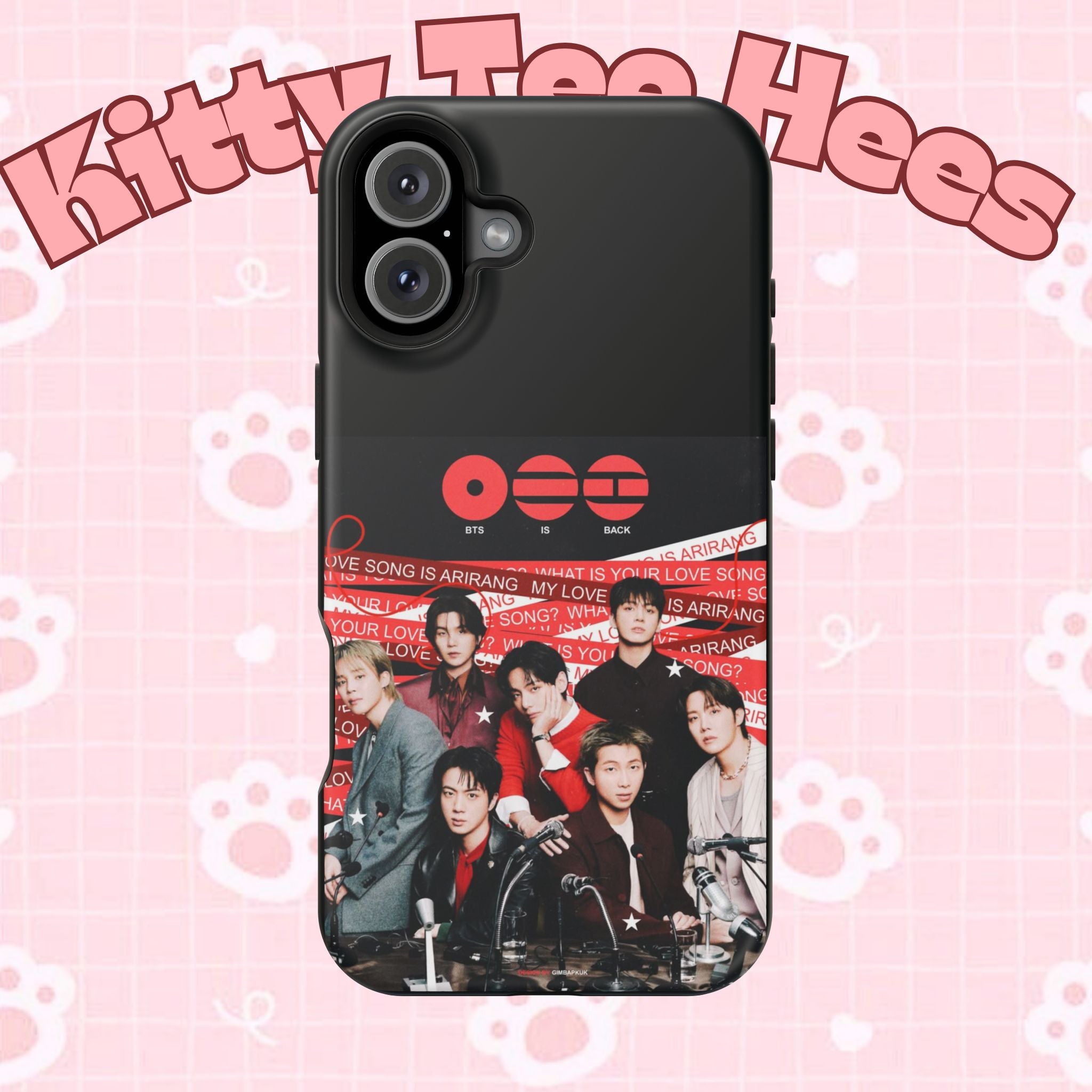 Printify BTS Arirang phone case featuring Bangtan concert photo, impact-resistant K-pop band phone case for fans.
