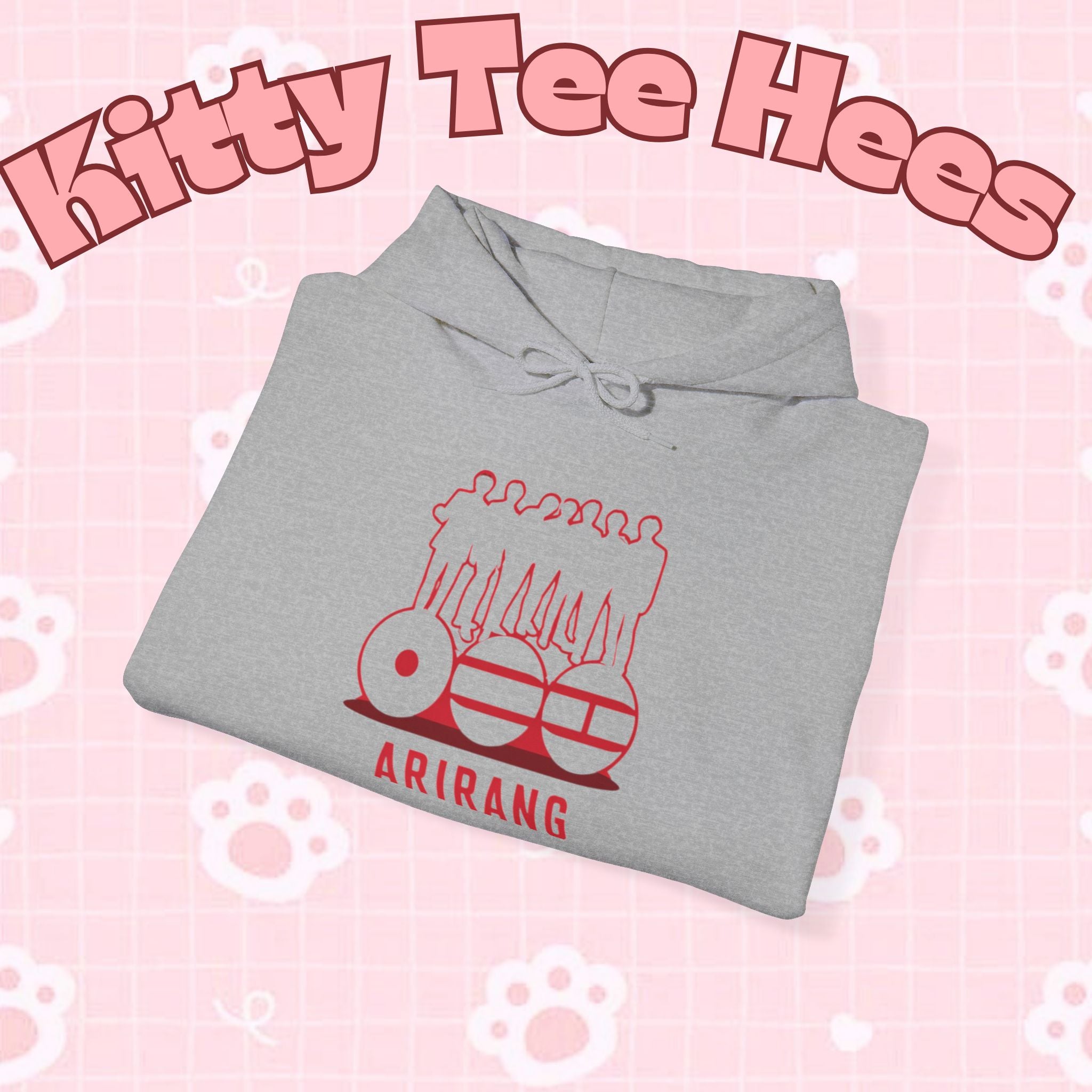 ARIRANG BTS world tour hoodie featuring graphic print and Bangtan sleeve design, casual sweatshirt by Printify.