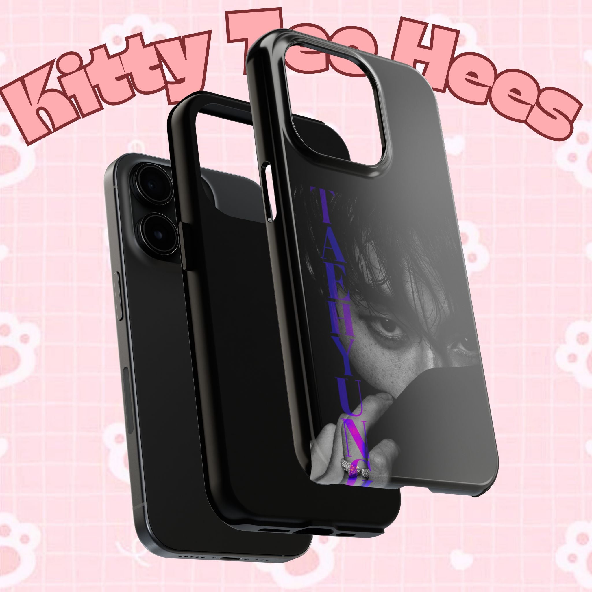 Dark Bangtan design phone case featuring Kim Taehyung (V) from BTS, suitable for iPhone and Samsung models.