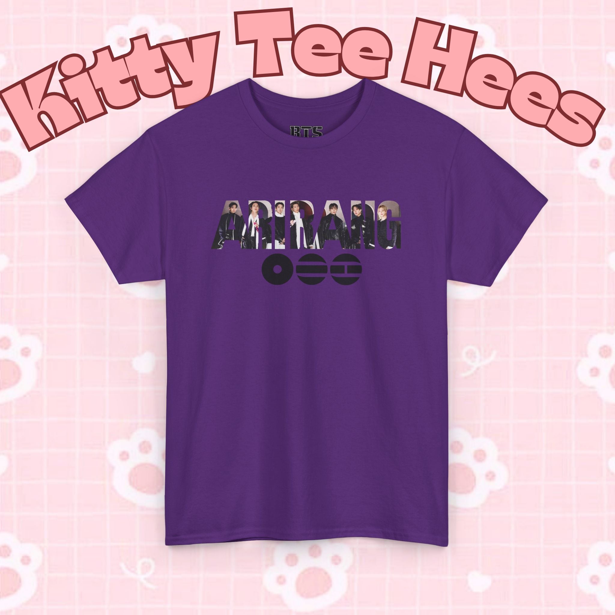 K-Pop inspired BTS concert T-shirt featuring Bangtan Boy graphic from Arirang Bangtan World Tour, casual style shirt by Printify.