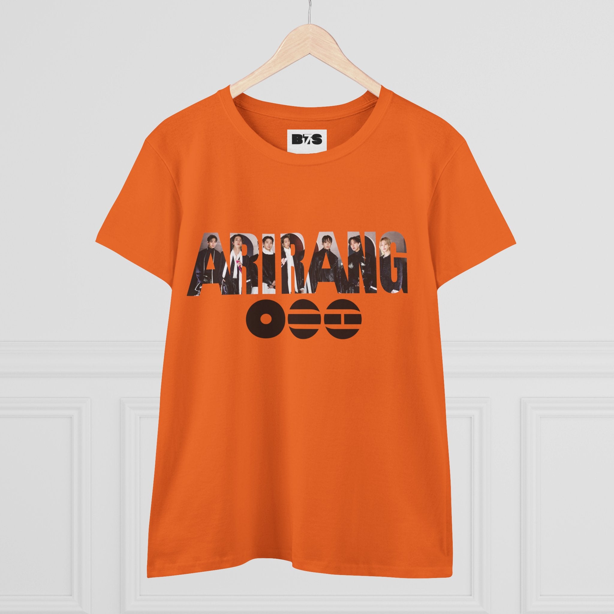 BTS ARIRANG graphic T-shirt featuring BTS logo and member names in colorful print, casual and stylish BTS band tee