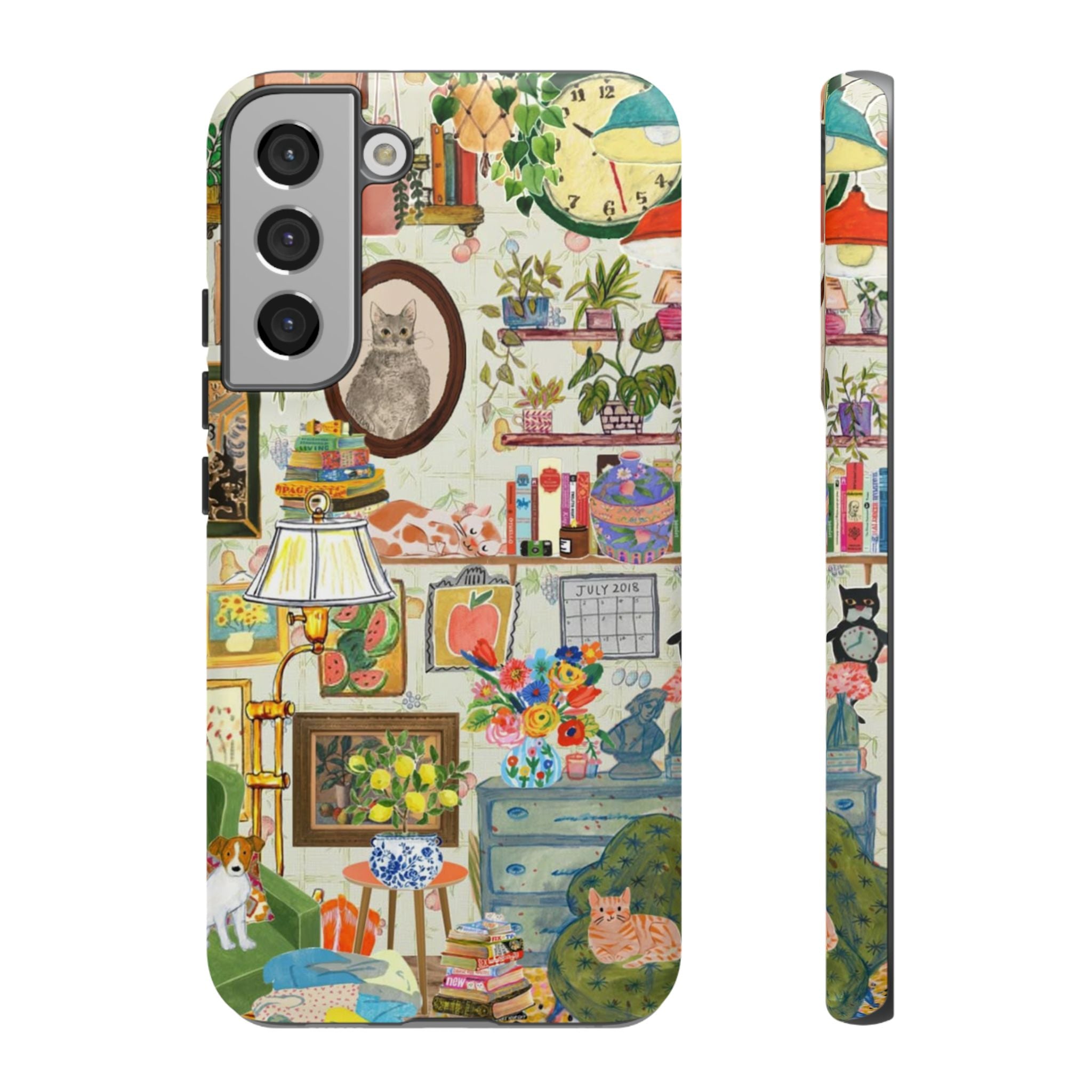 Cute cat portrait phone case for iPhone 17 by Printify, featuring a cozy living room pet home design.