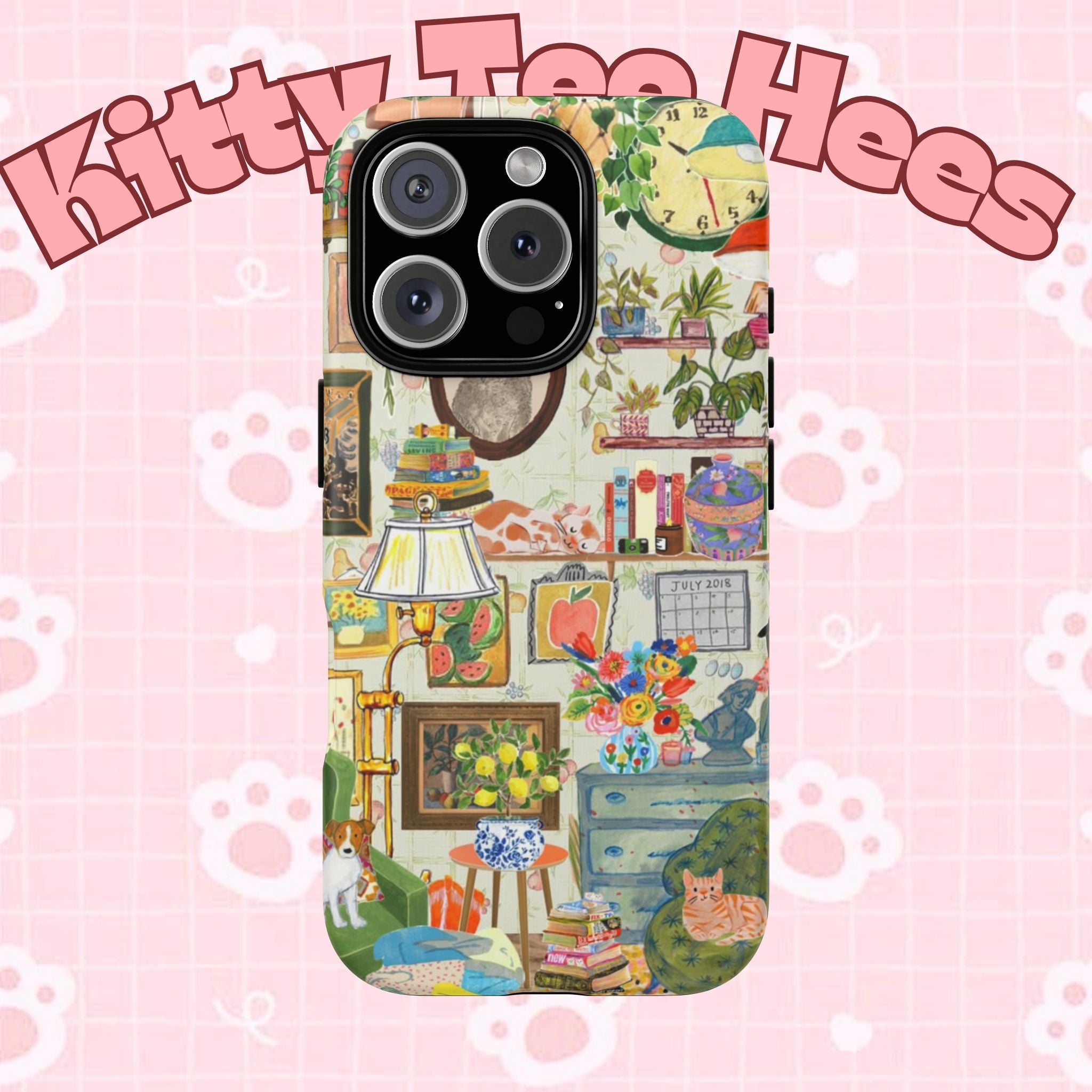 Cute cat framed phone case for iPhone 17 showcasing a stylish pet portrait design by Printify.