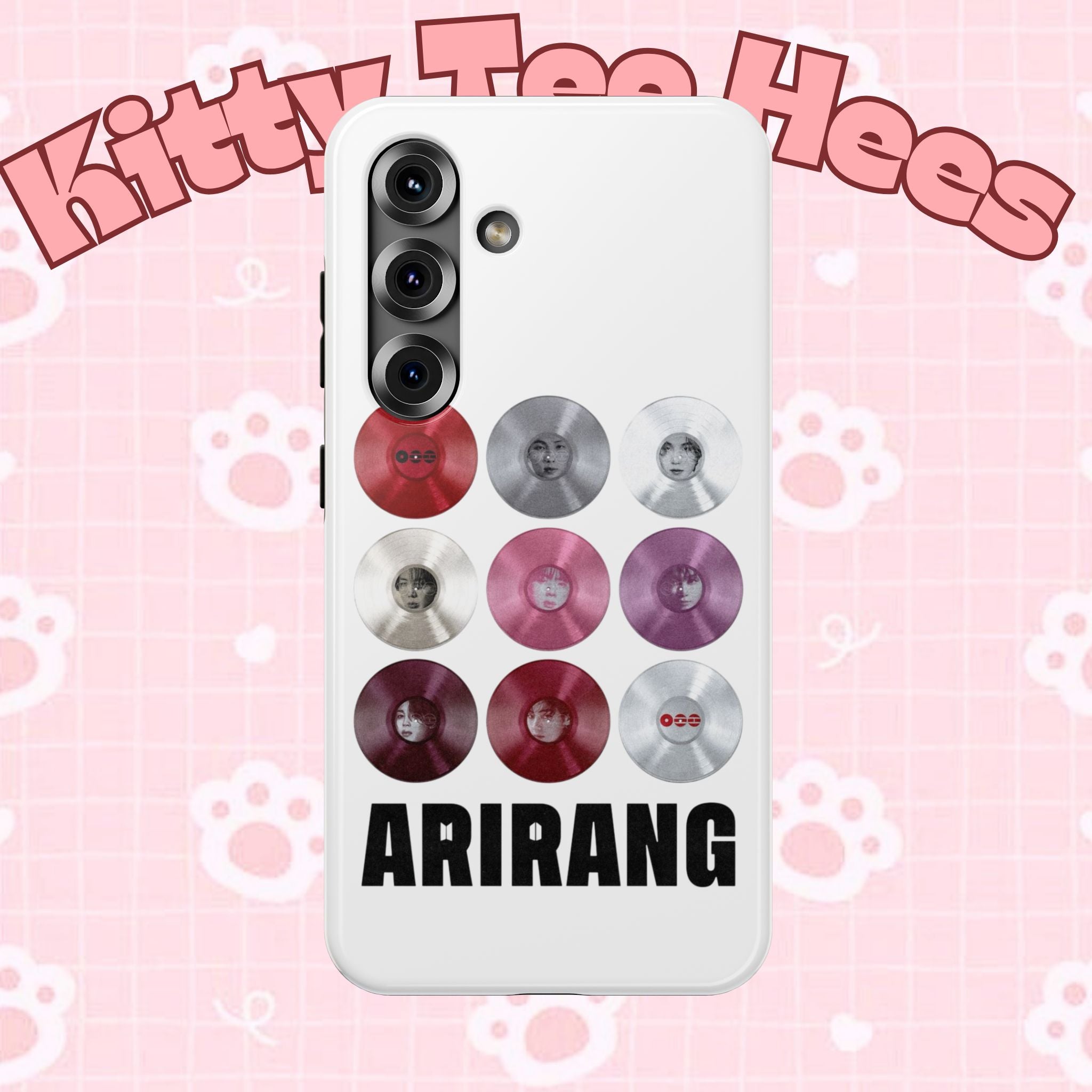 Printify Bangtan Arirang BTS vinyl record grid phone case showing a durable, impact-resistant design with BTS fan-themed artwork.