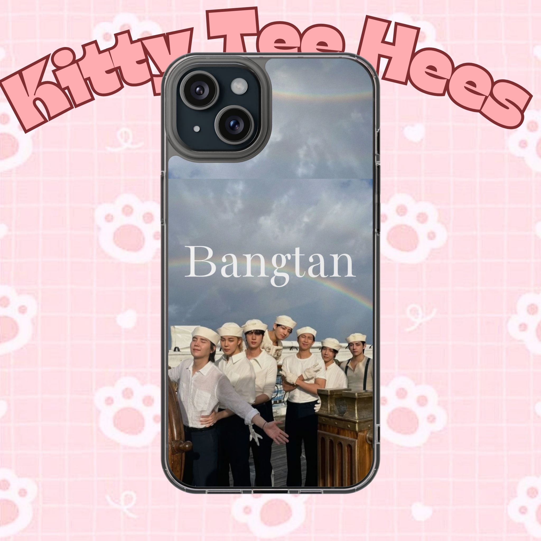 Clear impact-resistant phone case featuring Bangtan Boys K-pop design for smartphones, from Printify.
