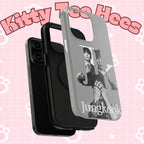 Printify monochrome BTS Jungkook phone case with impact-resistant design, featuring bold letter branding on a sleek, protective cover.