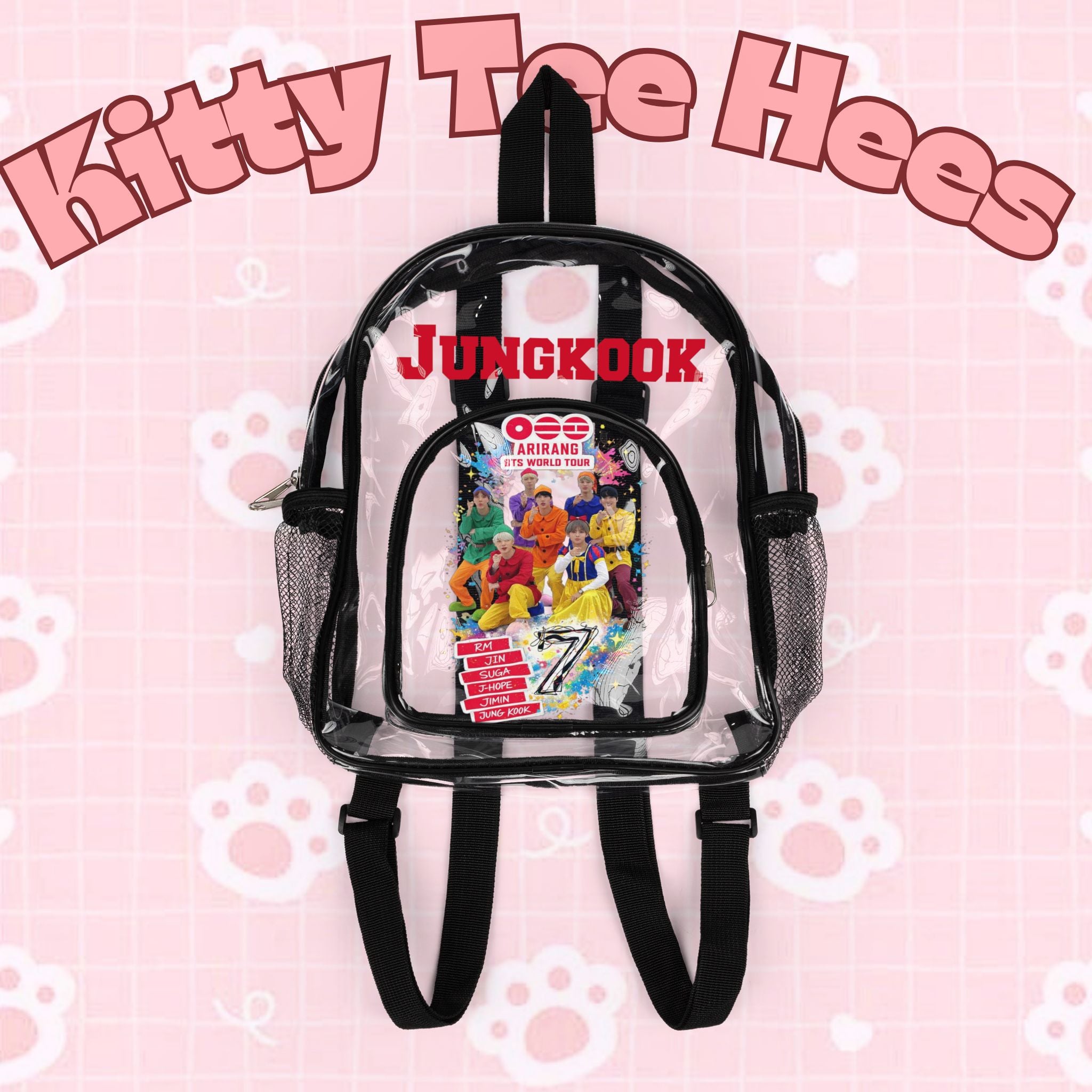 Transparent PVC BTS concert stadium backpack by Printify, stadium-approved clear bag for concerts and school use.