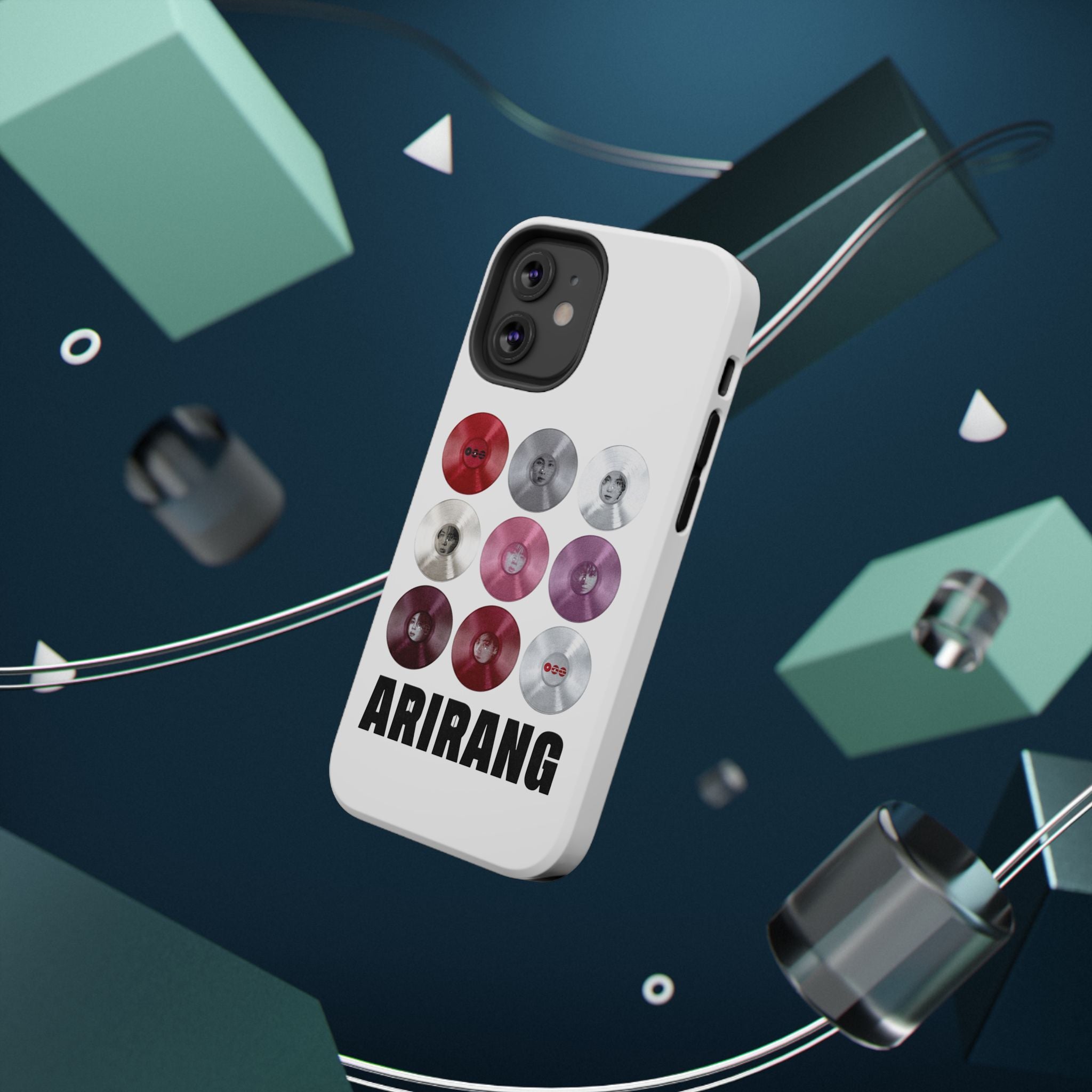 Printify BTS Arirang vinyl record grid phone case featuring cool BTS fan merch, impact-resistant design with Arirang BTS artwork.