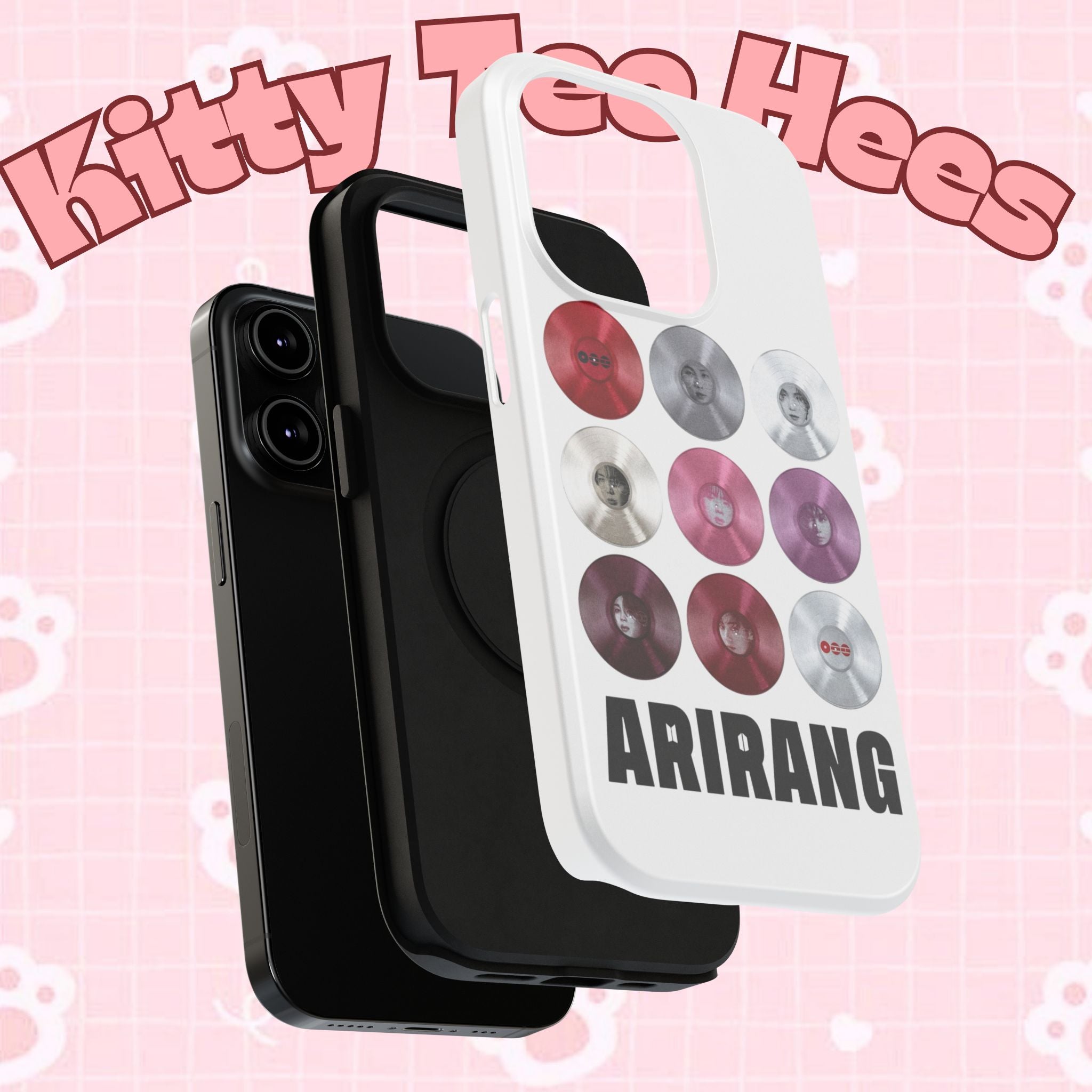 Printify BTS Arirang vinyl record grid phone case featuring impact-resistant design and cool BTS fan merchandise.