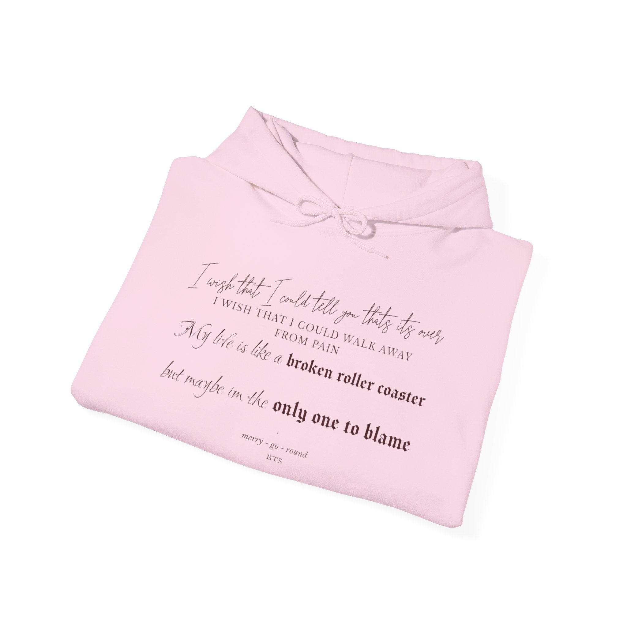 BTS Merry-go-round Arirang 2026 hoodie with carousel illustration, Korean script sleeve, and BTS lyric design by Printify.