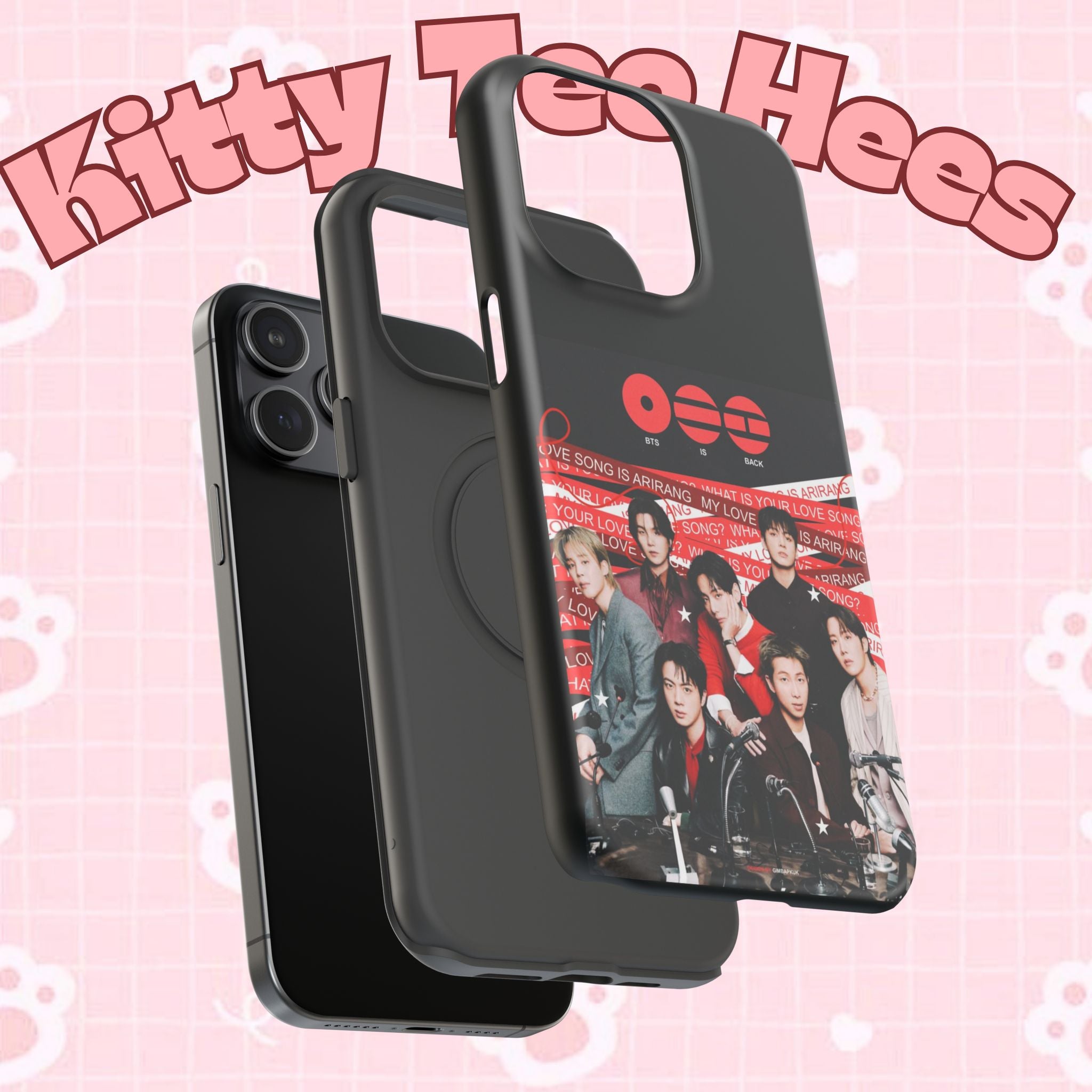 Printify BTS Arirang phone case with Bangtan concert design, impact-resistant K-Pop band photo case for smartphones.