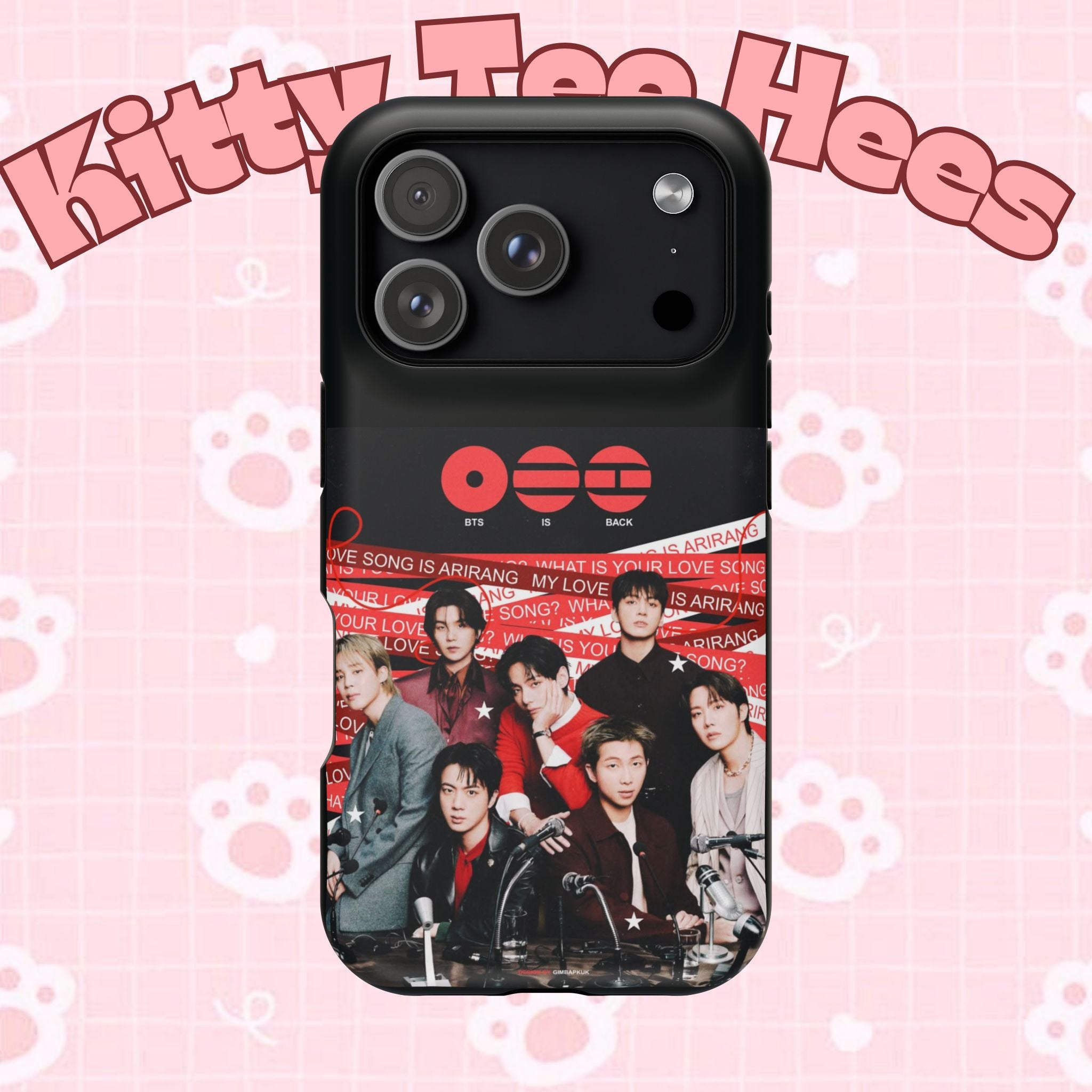 Printify BTS Arirang phone case featuring Bangtan concert photo, impact-resistant design, compatible with smartphones.