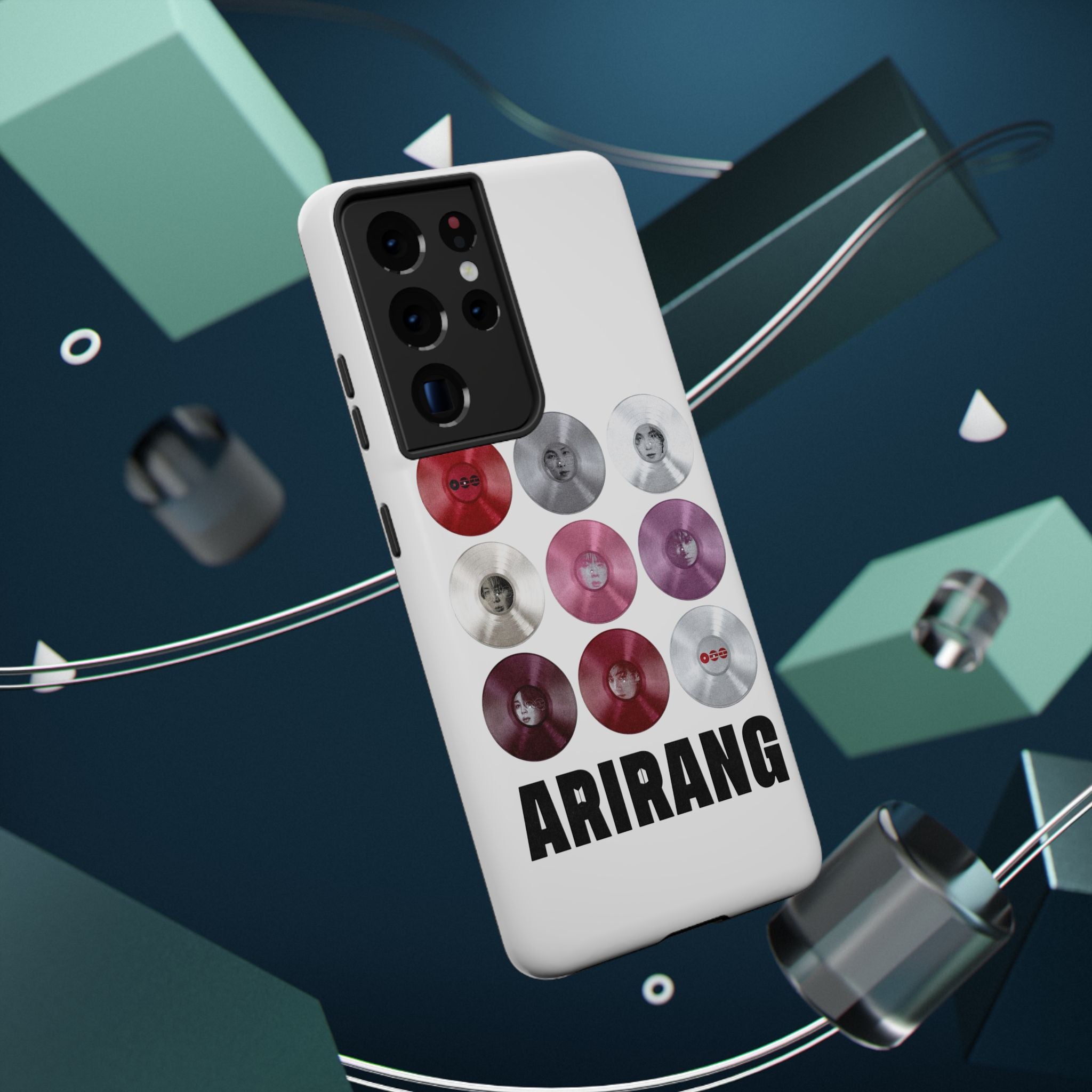 Printify BTS Arirang vinyl record grid phone case featuring cool BTS fan merchandise and impact-resistant protection.