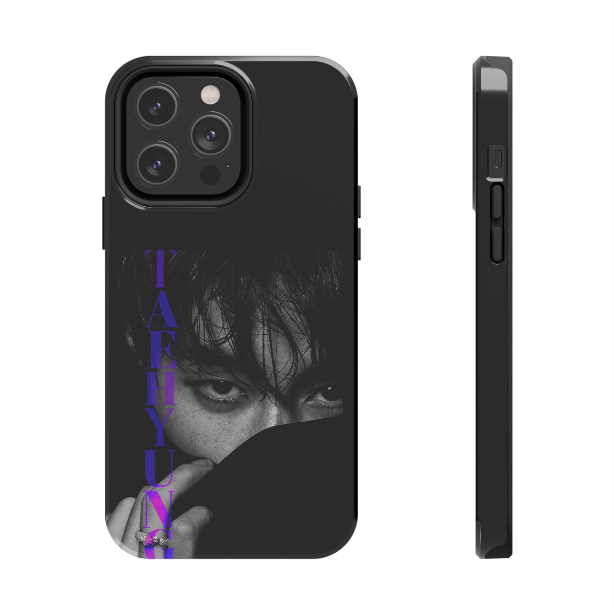 Dark Bangtan BTS Taehyung (V) phone case by Printify featuring Kim Taehyung design for iPhone and Samsung smartphones.