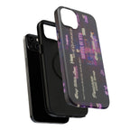 Neon Korean script print on impact-resistant BTS phone case for iPhone and Samsung, featuring Bangtan Sonyeondan branding.