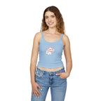 Pink coquette kitty tank top for women featuring spaghetti straps, casual summer sleeveless shirt with cute cat design.
