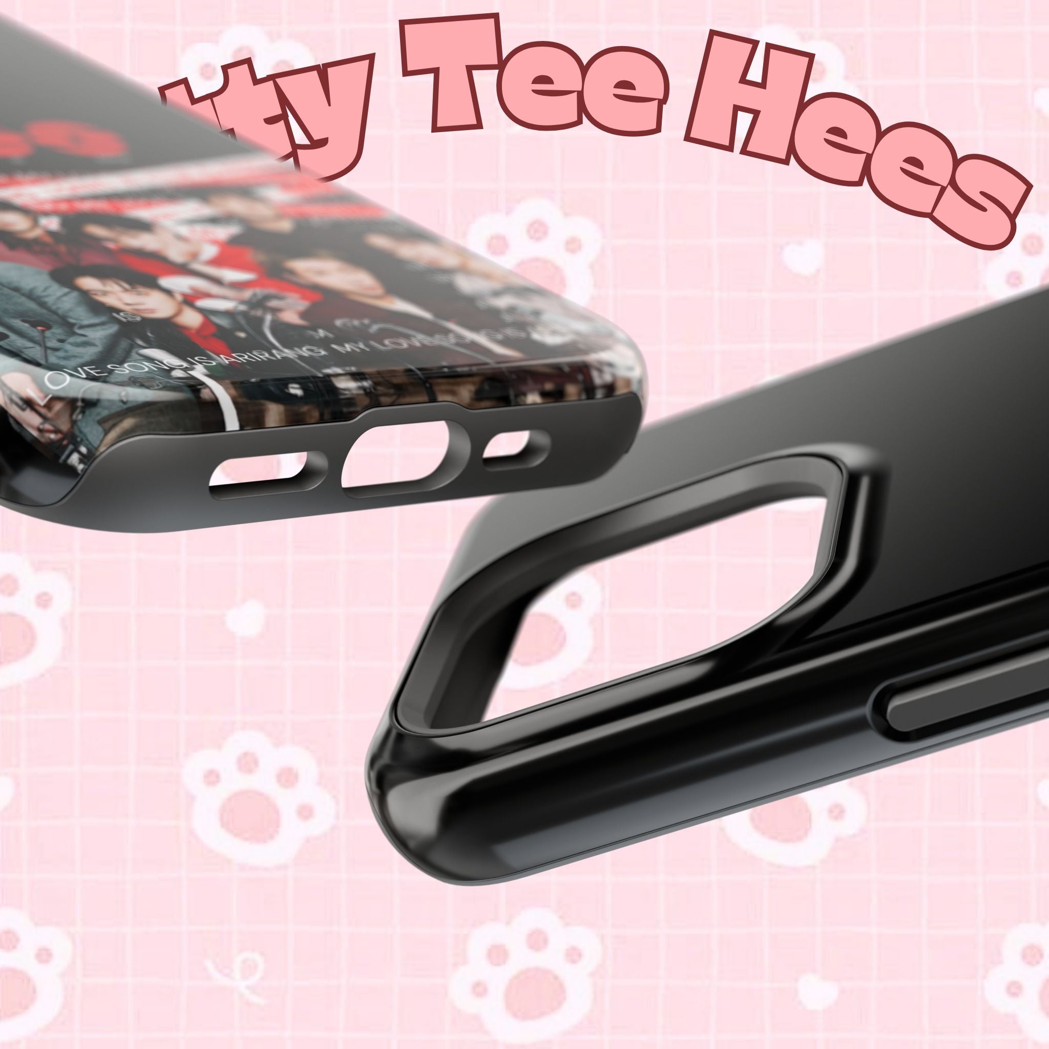 K-Pop BTS Bangtan phone case with fanmade BTS concert design, impact-resistant Printify phone cover featuring band photo.
