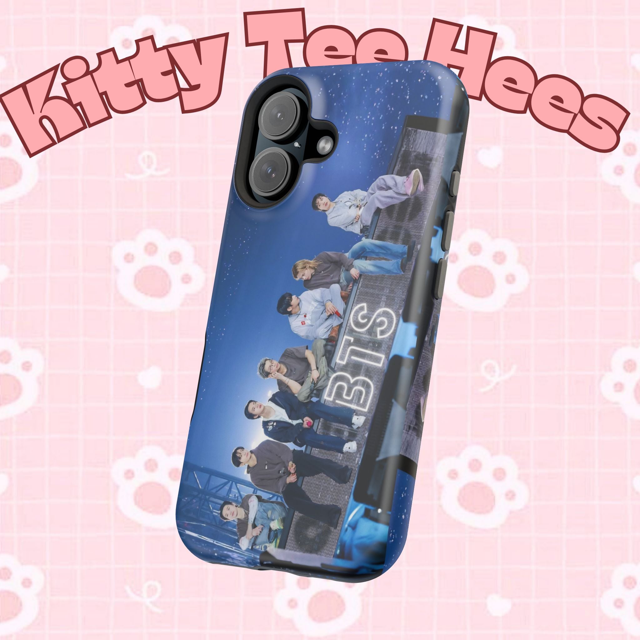 Printify BTS Bangtan World Tour Arirang impact-resistant phone case for iPhone 17 and Samsung Galaxy S26 Ultra, featuring tour design.