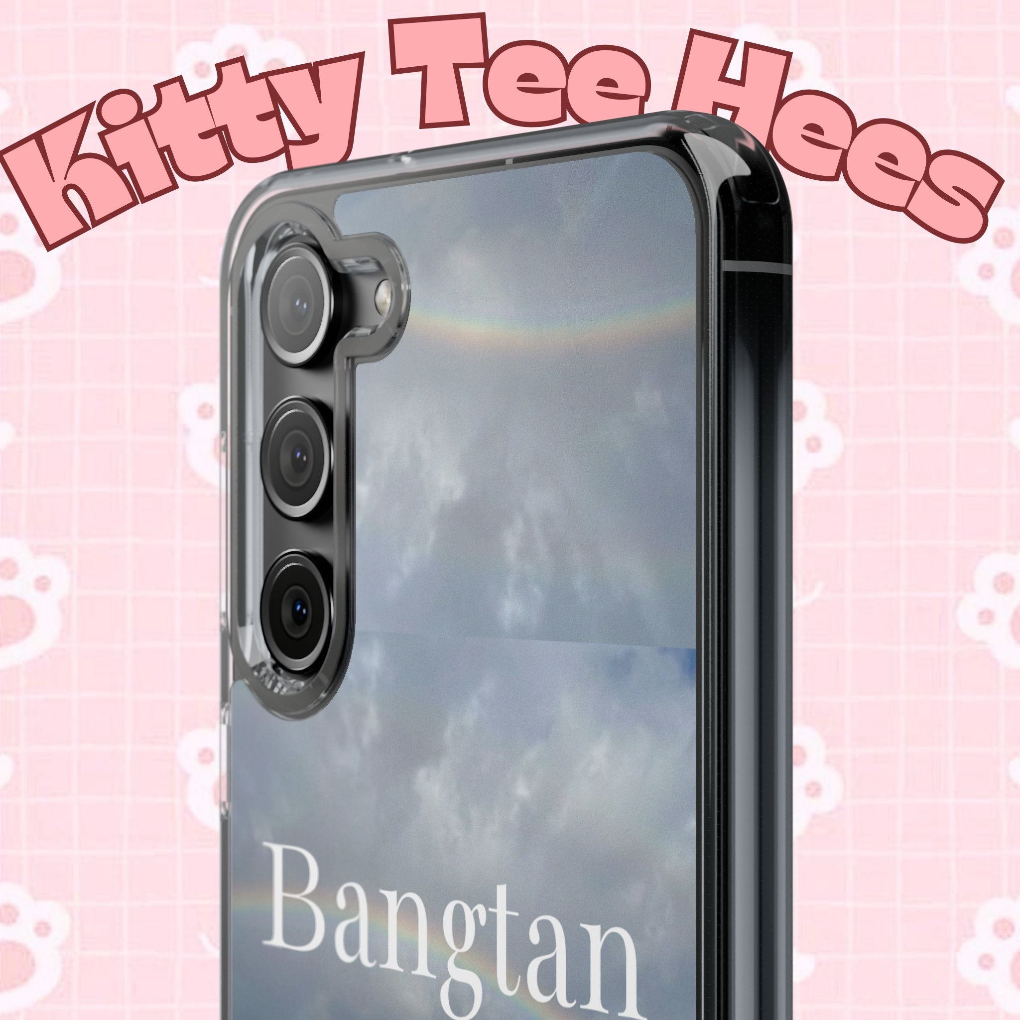 Clear impact-resistant phone case featuring cute Bangtan Boys K-pop design for a smartphone.