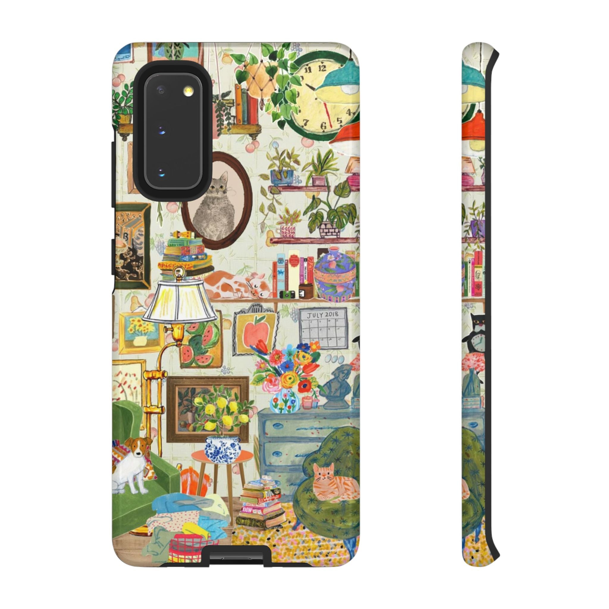 Cute cat portrait phone case for iPhone 17 by Printify, featuring a cozy living room pet design in stylish, vibrant colors.