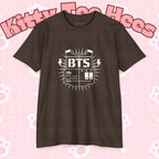 Custom BTS T-shirt featuring images of Jungkook, Jimin, Taehyung, J-Hope, RM, Suga, and Jin, perfect for K-pop concert fans.