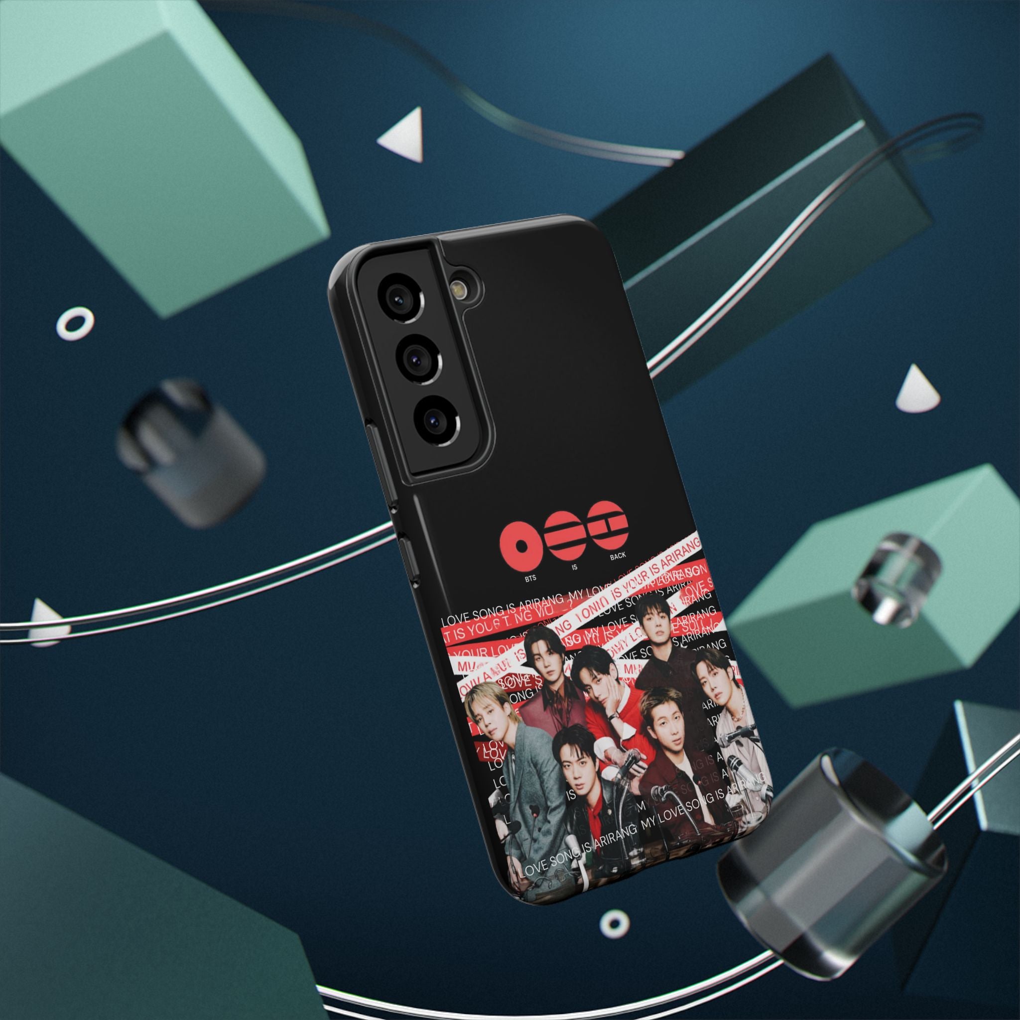 Impact-resistant phone case featuring BTS Bangtan Boys concert fanmade design with band photo, by Printify.