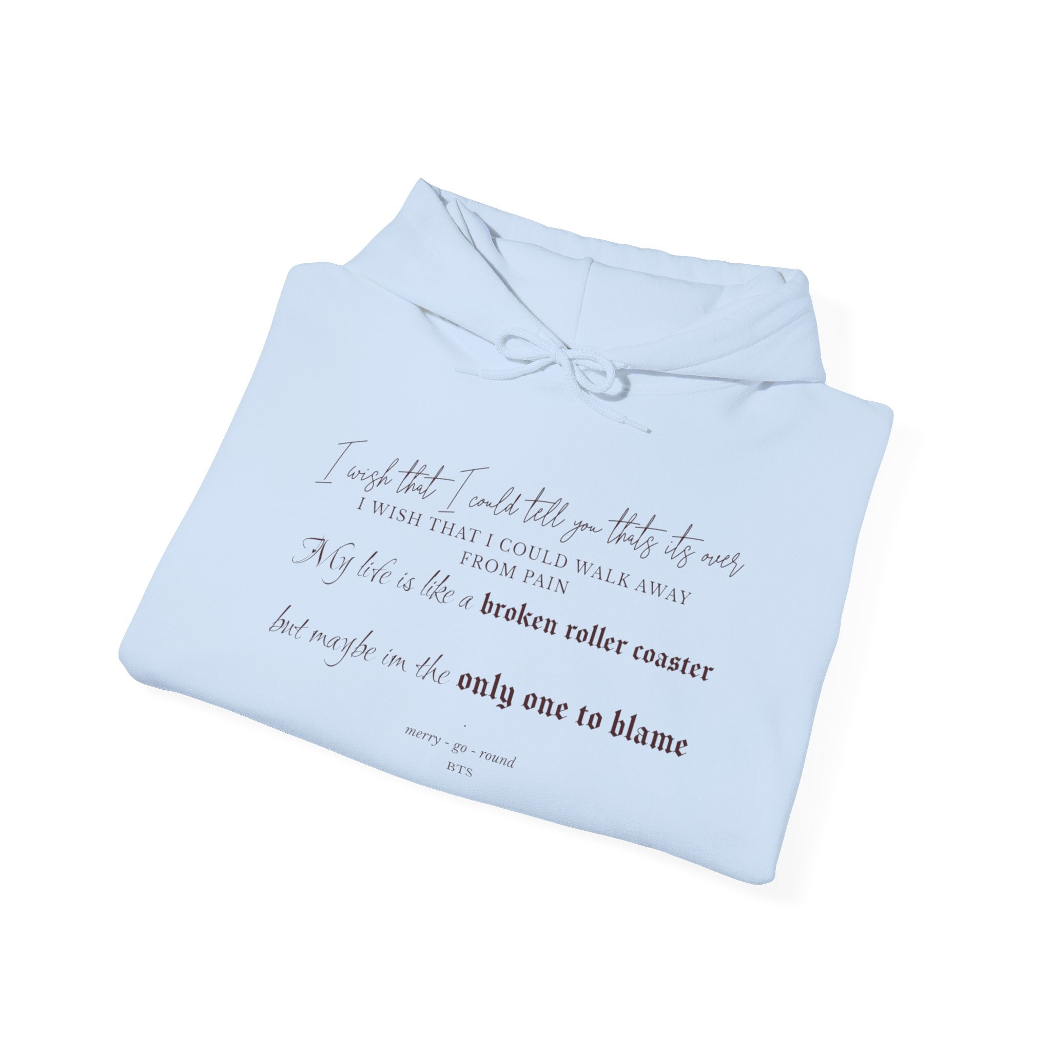 BTS Merry-go-round Arirang 2026 hoodie with carousel illustration, Korean script sleeve, and BTS lyric design.