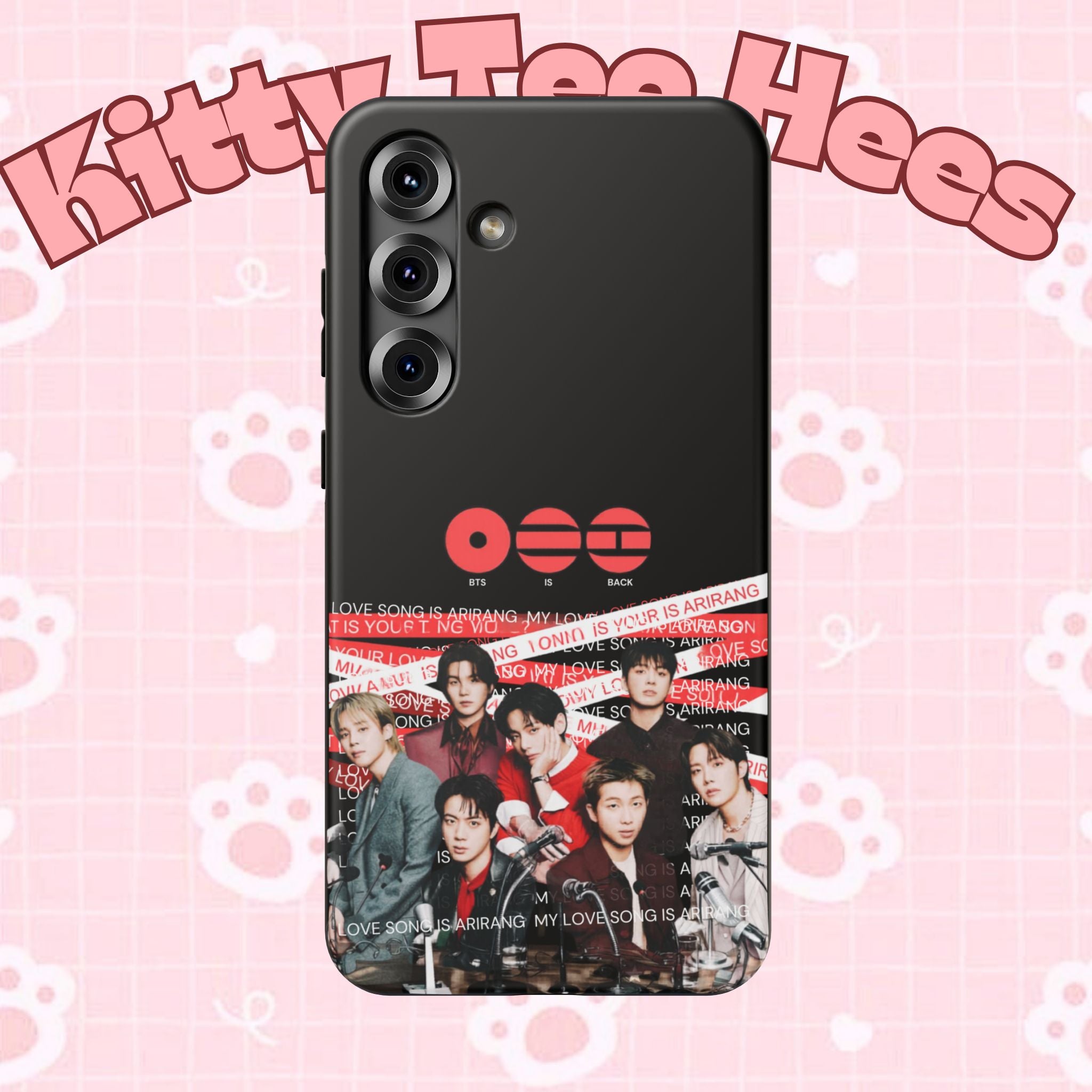 Impact-resistant phone case featuring BTS Bangtan Boys concert fanmade design with K-Pop band photo, by Printify.