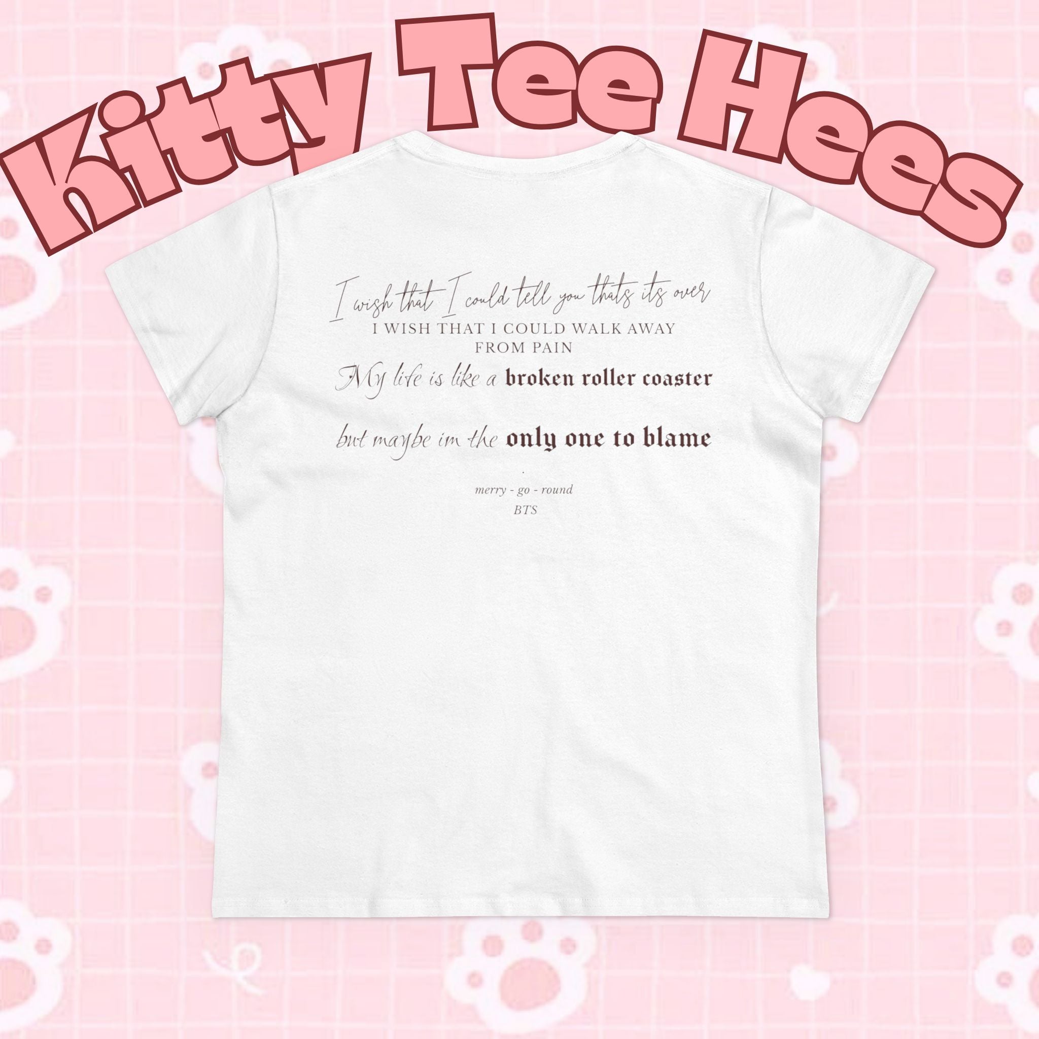 Printify Merry Go Round BTS Arirang 2026 album T-shirt with carousel sketch and lyric script back print, casual graphic tee.